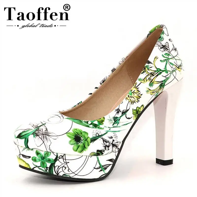 

TAOFFEN Size 33-43 Lady High Heel Shoes Women Print Platform Heels Pumps Round Toe Party Club Lady Wedding Female Footwear