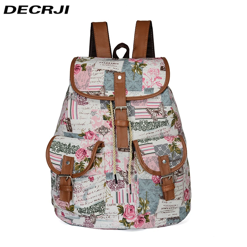 DECRJI модные Водонепроницаемый с цветочным принтом рюкзак Для женщин холст большой Ёмкость путешествия рюкзак школьные сумки для