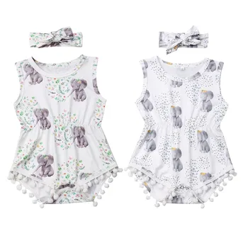 

For Toddler Baby Girl Elephant Print Bodysuit Clothes Jumpsuit Sunsuit Outfit