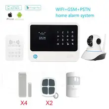 Free Shipping Multilingual Wifi GSM home CCTV Burglar Alarm system with IP cameras door sensor P2P control