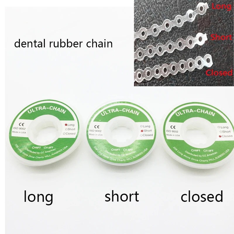 Zobozdravstvena ortodontska elastična guma Power Ultra Chain Clear Transparentna kontinuirana vrsta Zobozdravstveni izdelki zaprta / kratka / dolga velikost