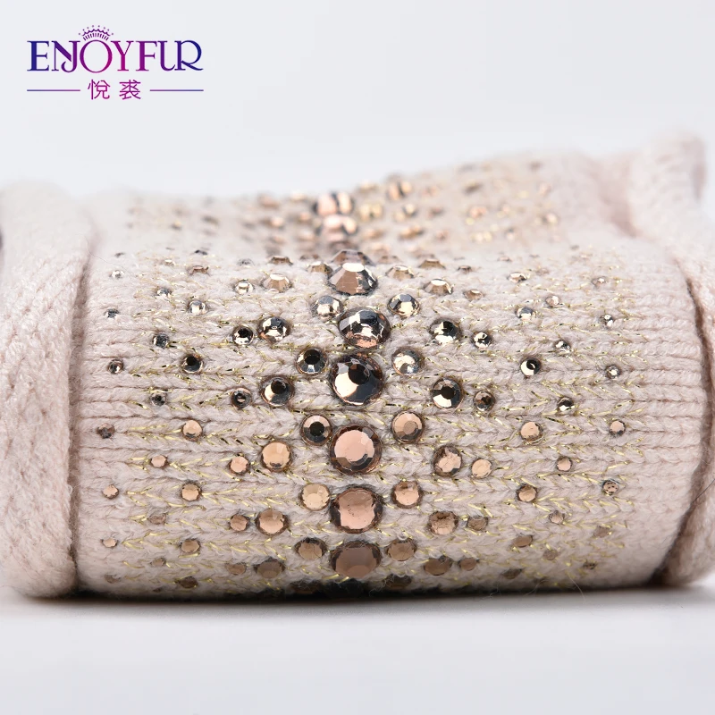 ENJOYFUR Fashion Rhinestones Winter Headband Female Cashmere Knitted Hair Accessories For Women Wide Warm Ladies Headwear 2018