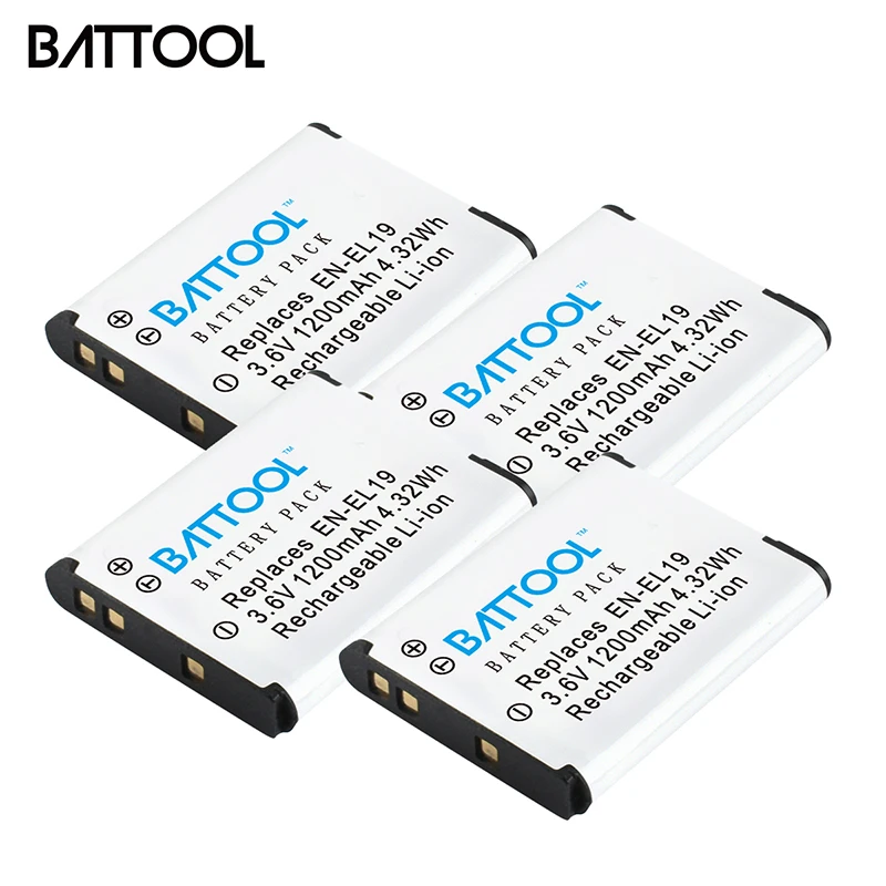 BATTOOL 4 шт 1.2Ah EN-EL19 EN EL9 Камера Батарея для Nikon Coolpix S33 S32 S3600 S3700 S4300 S5200 S6800 S4100 S4150 S4200 |