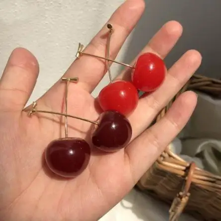 

Japan Cute Sweet Fruit Simulated Red Cherry Drop Earrings for Women Girl Student Gift Simple Dangle Ball Brincos Gifts
