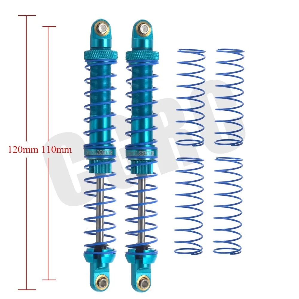Двойной пружинный гидравлический металлический амортизатор 100/110 мм для 1/10 RC Гусеничный автомобиль TRX4 D90 осевой Scx10 90046 RC4WD CC01 - Color: Blue 110mm 2pcs