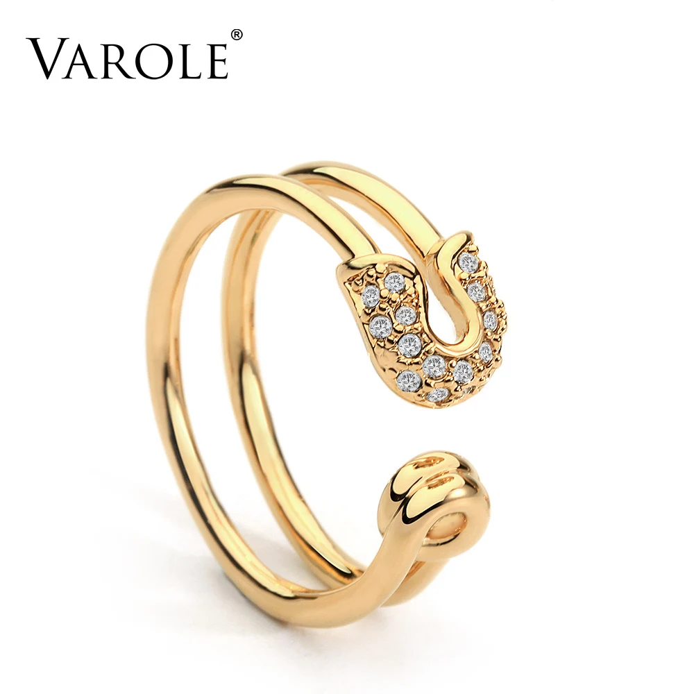 Gold Color VAROLE уникальный бумажный зажим золотого цвета кольцо среднего размера Блестящий Кристалл Модные кольца для суставов палец для женщин ювелирные изделия - Цвет основного камня: Gold Color
