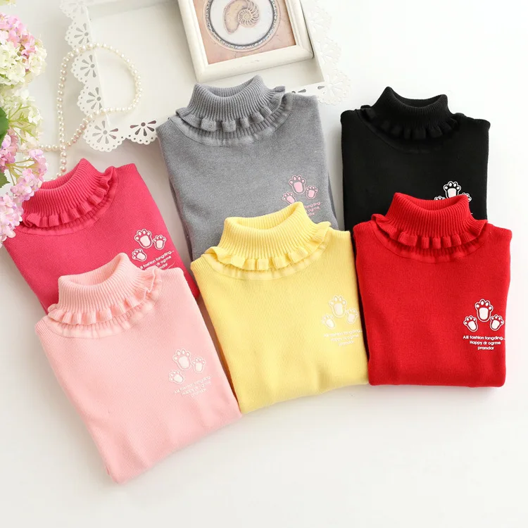 

High Quality Sweet Sweaters for Girls Students Knit Pullovers Turtleneck Girls Sweaters Winter Warm Children's Clothing for 1-8T
