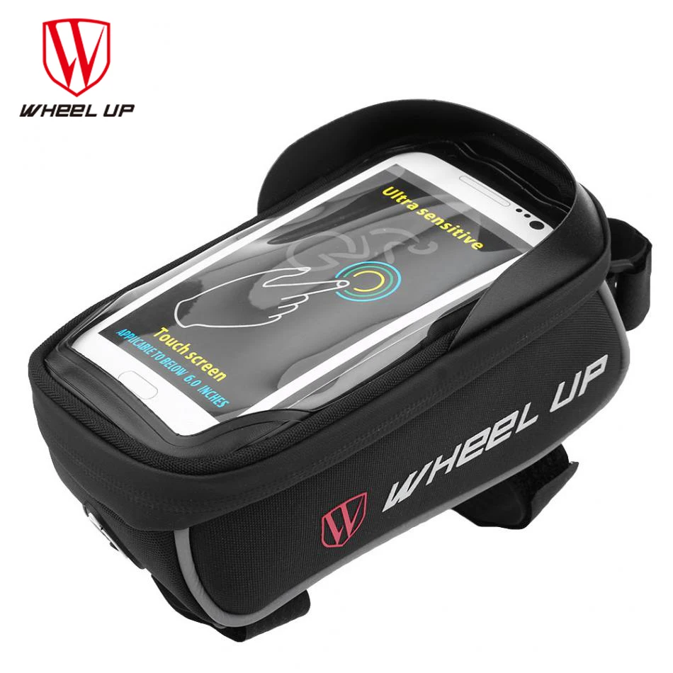 

WHEEL UP 6.0'' Black Bicycle Front Tube Bag Mountain Bike Phone Case Bag Bicycle Waterproof Pannier Pouch Bike Touch Screen Bags