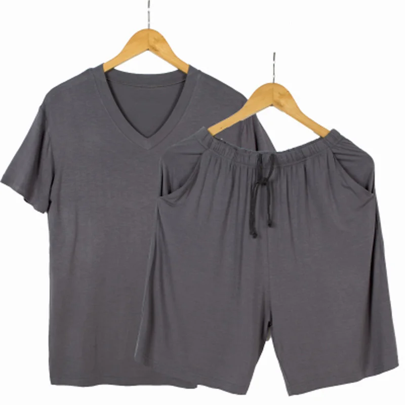 Летняя мужская пижама из тонкой ткани, комплект из 2 предметов, быстросохнущая дышащая повседневная одежда для сна больших размеров, Мужская домашняя одежда для сна - Цвет: gray