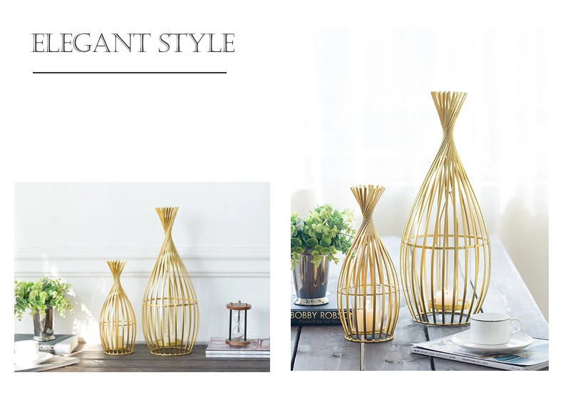 Golden Wrought Iron Geometric Candlestick Romantic Ornament Decoration Candle Light Dinner Props Small 1-Pcs