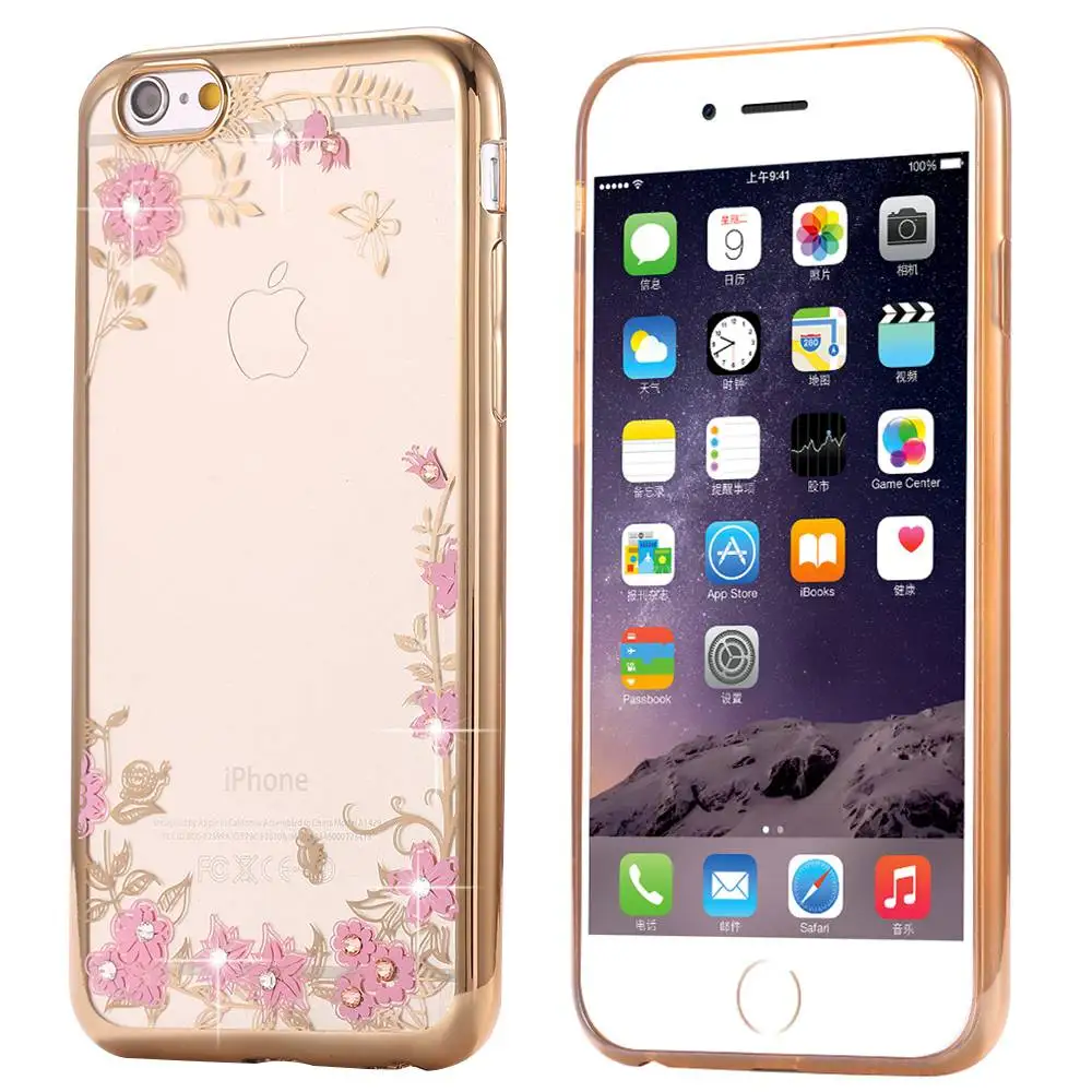 KISSCASE цветочным рисунком чехол для iPhone 7 6 6s 8 Plus X XS Max XR чехол на айфон 7 6s 6 8 Plus Case с сияющими блестками девчушки телефона чехол на айфон X XS Max XR плотная бампер Shell Сверхтонкий - Цвет: Gold Pink