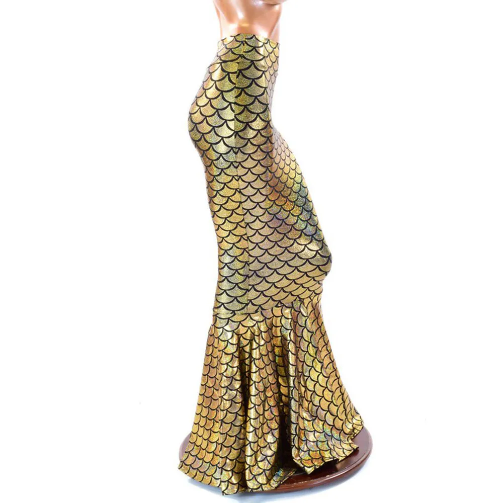 Женские сексуальные длинные блестящие Юбки Русалки, блестящие вечерние юбки в форме рыбьей чешуи, юбки в пол, юбки в стиле ампир,#1024 A#487