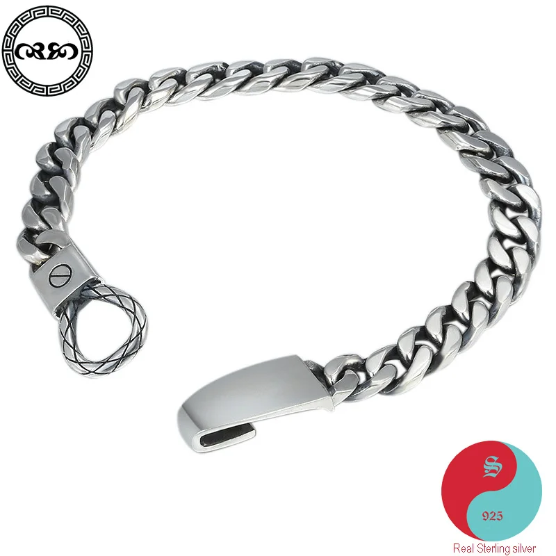 

Italian Men lucky ethnic Real Pure S95 sterling silver bracelet men's minimalist smooth cuban link inspirational Fine Jewelry