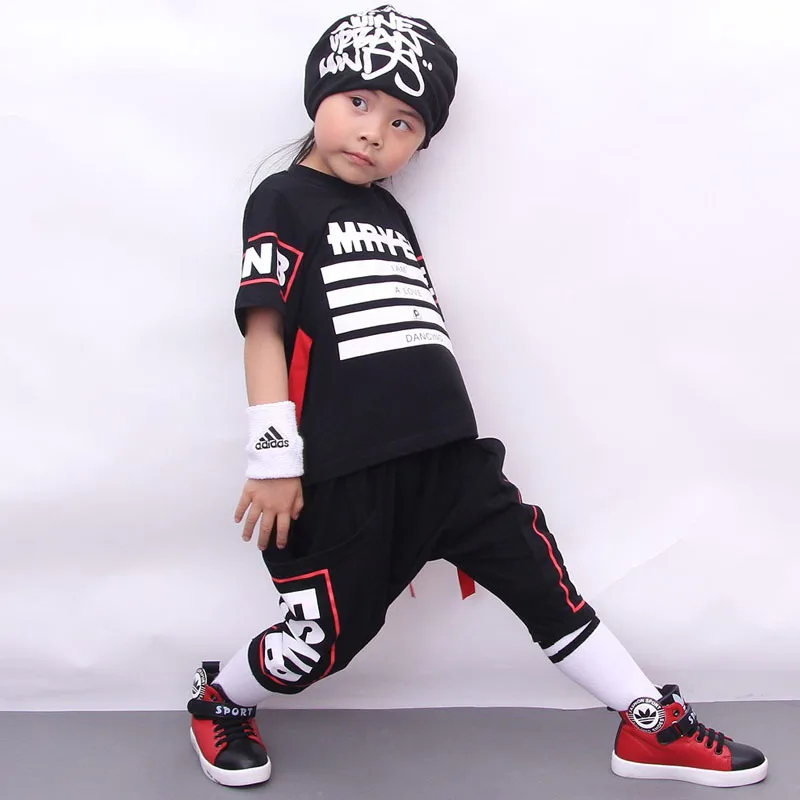 

Summer Kids Clothes hip-hop Short Sleeve Pullover Black white Sports Suit Hot Sale New 2017 Street dance Boys Clothing set