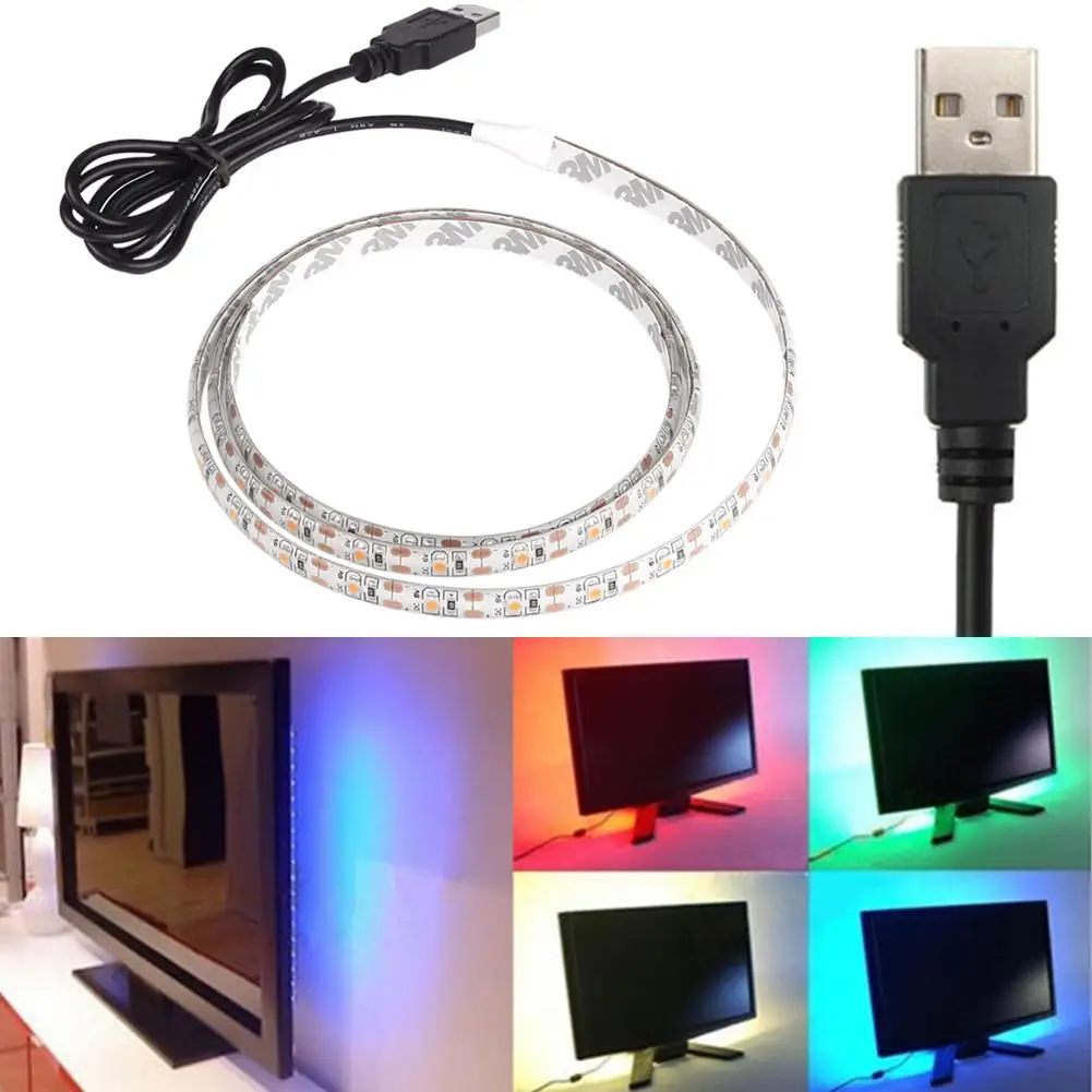 TSLEEN Лучшая цена многоцветный RGB 1 м 2 м 5 м 5050 3528 SMD светодиодный светильник с гибкой полосой RGBW ТВ фоновый светильник ing Kit USB кабель DC 5 В