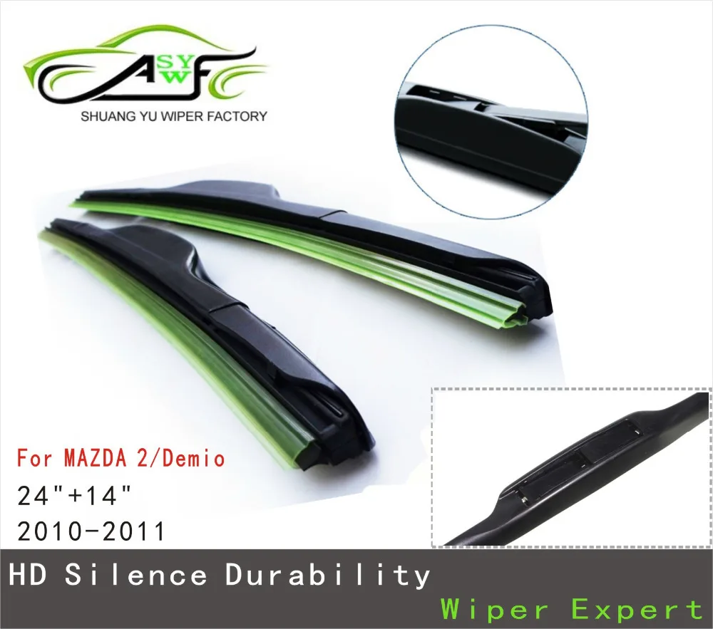 1Pair Car Wiper Blade for Mazda 2 Demio, 24+14inch soft rubber Auto