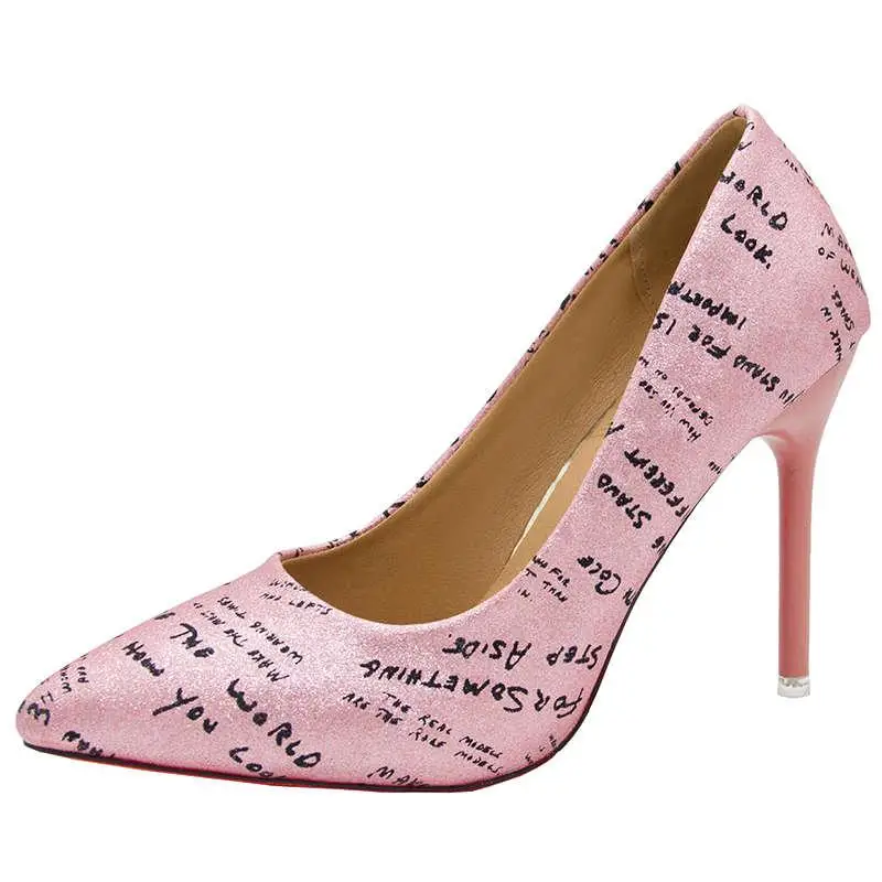 Pink Обувь; женские туфли-лодочки; однотонные элегантные модные свадебные туфли на высоком каблуке; пикантные свадебные туфли на высоком каблуке золотистого цвета; zapatillas mujer - Цвет: Pink