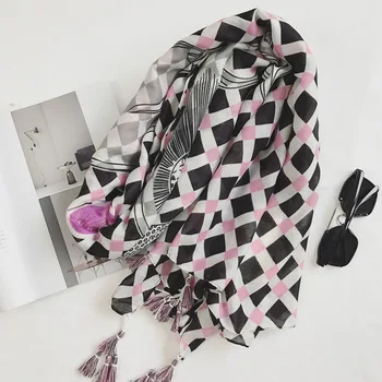 

Fashion high quantity Muslim hijab checked pattern viscose tassels women scarf/scarves warps shawls bandana 10pcs free shipping