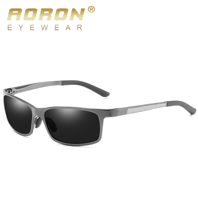 Aoron мужские поляризованные солнцезащитные очки, уличные спортивные очки, солнцезащитные очки, прямоугольные линзы, солнцезащитные очки для вождения, UV400 - Цвет линз: Gray Black