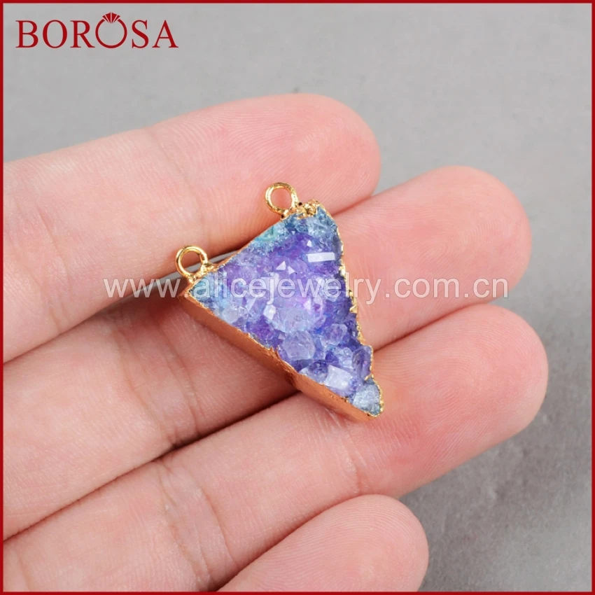 BOROSA распродажа 10 шт. треугольник золотого цвета Drusy Geode радужные друзы разъемы