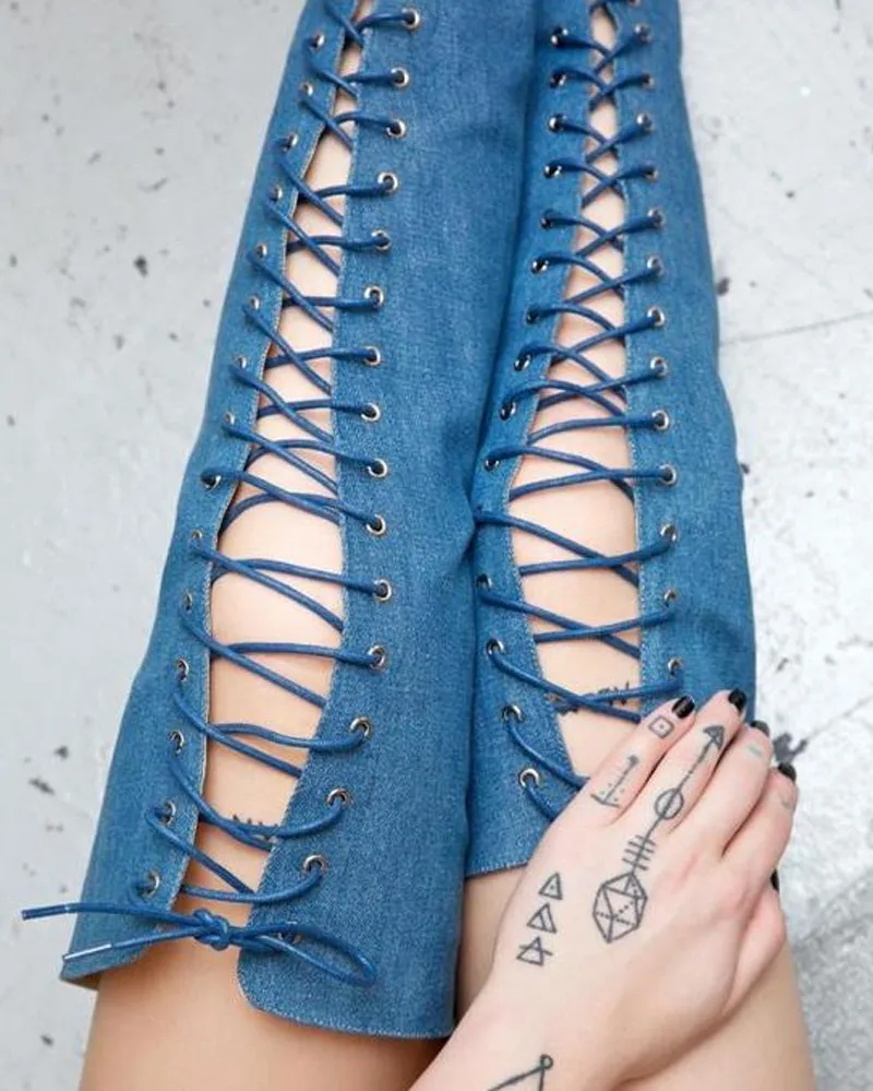 Nouvelle Cheville Le color Printemps 5 3 Cuissardes Zipper Sur 5 Mujer Style Genou 2 color color 4 color Bottes Color 1 Et Arrivée Femmes Chaussures Botas Denim vg0rvwq