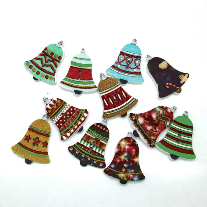 

50pcs Mixed Bell Wooden Sewing Buttons For Clothing Needlework Scrapbooking Wood Botones Decorative Crafts Diy Accessories