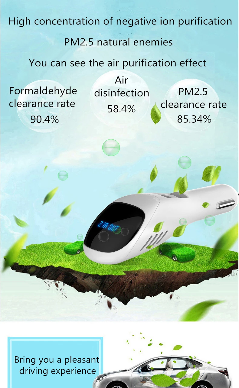 Освежитель воздуха в машину быстро Зарядное устройство автомобиля Воздухоочистители Свежий воздух 12 В Авто озонатор анион Ионный очиститель кислородный бар Озон ионизатор воздуха очиститель Портативный USB авто