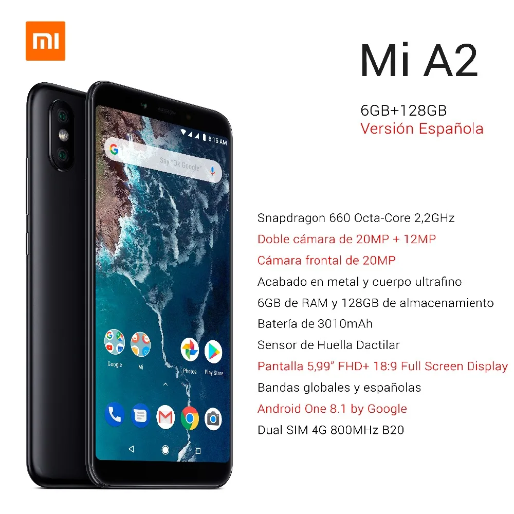 Глобальная версия Сяо mi A2 4 ГБ 128 Snapdragon 660 Octa Core отпечатков пальцев 3010 мАч смартфон 5