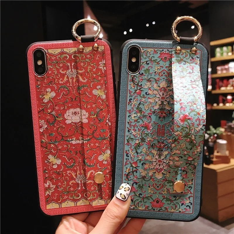 

2019 Bohemia Case with Strap for iPhone XS MAX X XS XR Full Cover Case with Holder for iPhone 8 plus 7 8 6 6s 6 plus Funda Women
