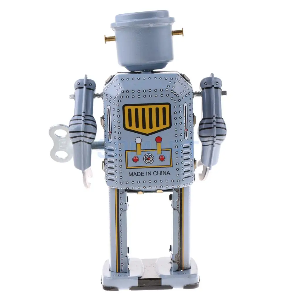 2pcs Vintage Wind Up Clockwork Mechanical Walking Robot Model Tin Toy Collections Kids Adult Gift Home Display Decor