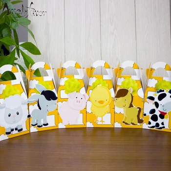

Farm Animals Theme Party Favor Box Yellow Candy Box Gift Cupcake Box Birthday Event Party Decorations Container Supplies