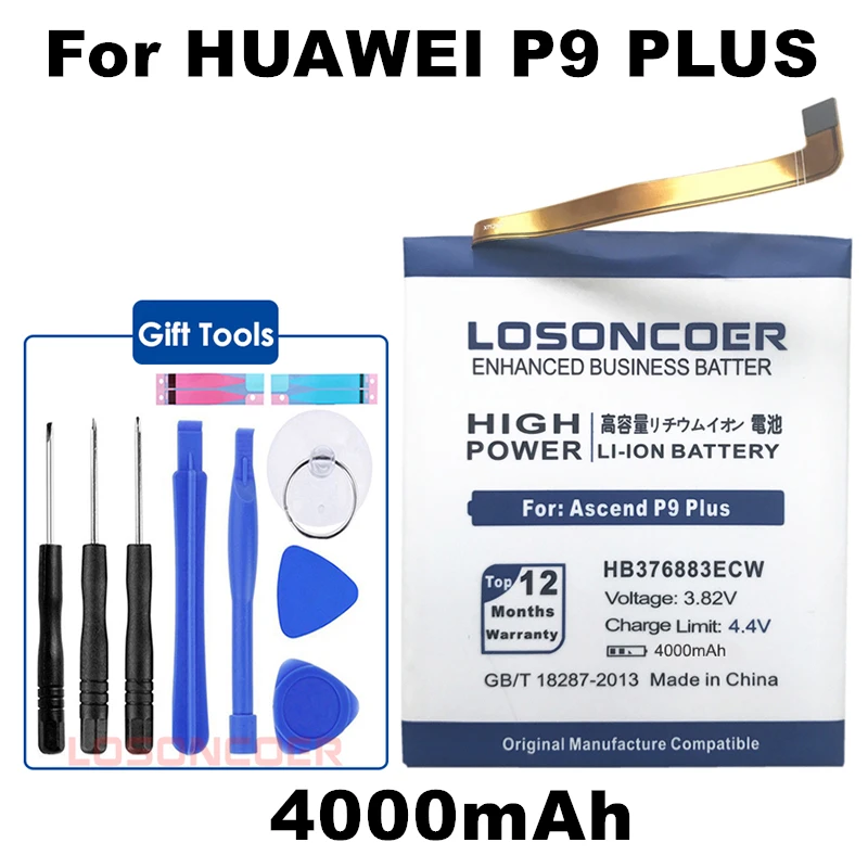 LOSONCOER 4000 мАч HB376883ECW высокое качество батарея для HUAWEI Ascend P9 Plus VIE-AL10 батарея