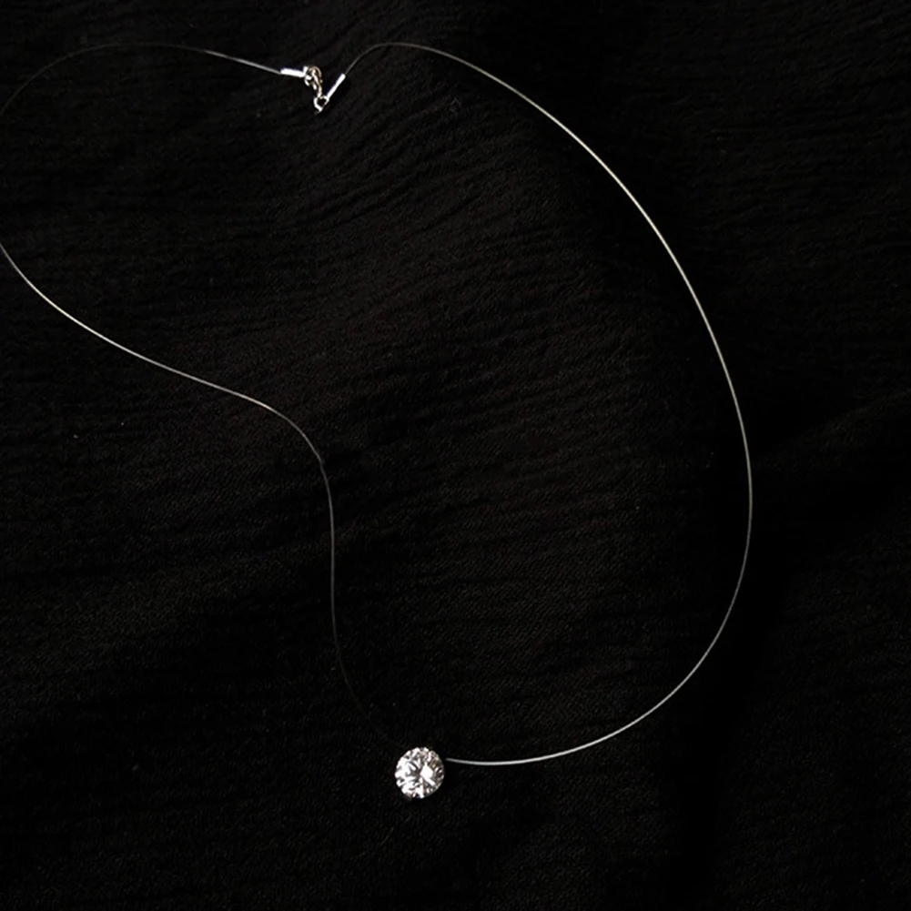 Сверкающий Циркон ожерелье и невидимая прозрачная леска простой кулон личное ожерелье - Окраска металла: 6MM