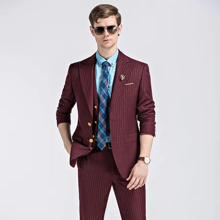 3 Pieces (Jacket+Pants+vest) Latest Design Slim Fit Groom Groomsman Blazer Suits For Men Custom Made Burgundy Casual Men Suits 3 Pieces (Jacket+Pants+vest) Latest Design Slim Fit Groom Groomsman Blazer Suits For Men Custom Made Burgundy Casual Men Suits