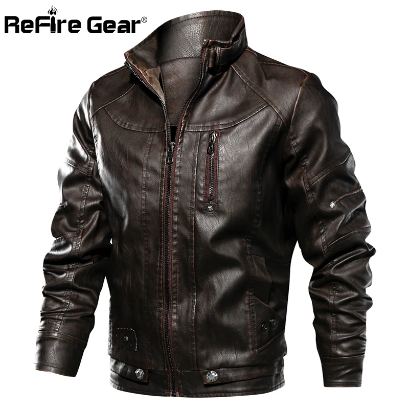 Мужская зимняя куртка из искусственной кожи ReFire Gear мотоциклетная Байкерская