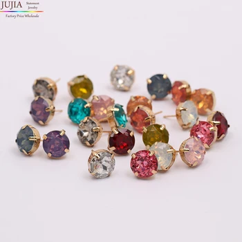 

JUJIA 12 colors NEW Women Fashion Jewelry Style Earrings sweet smaill round simple stud crystal earrings for women