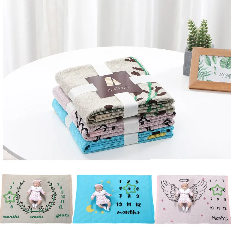 

Baby Blanket Knitted Envelope Newborn Milestone Blanket Super Soft Swadding Wrap Photography Props For Bedding Quilt Stroller