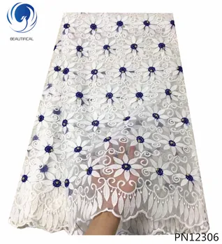 

BEAUTIFICAL nigerian lace fabrics for wedding Latest fashion african tulle mesh lace with beads net lace fabric 5yards/lot PN123