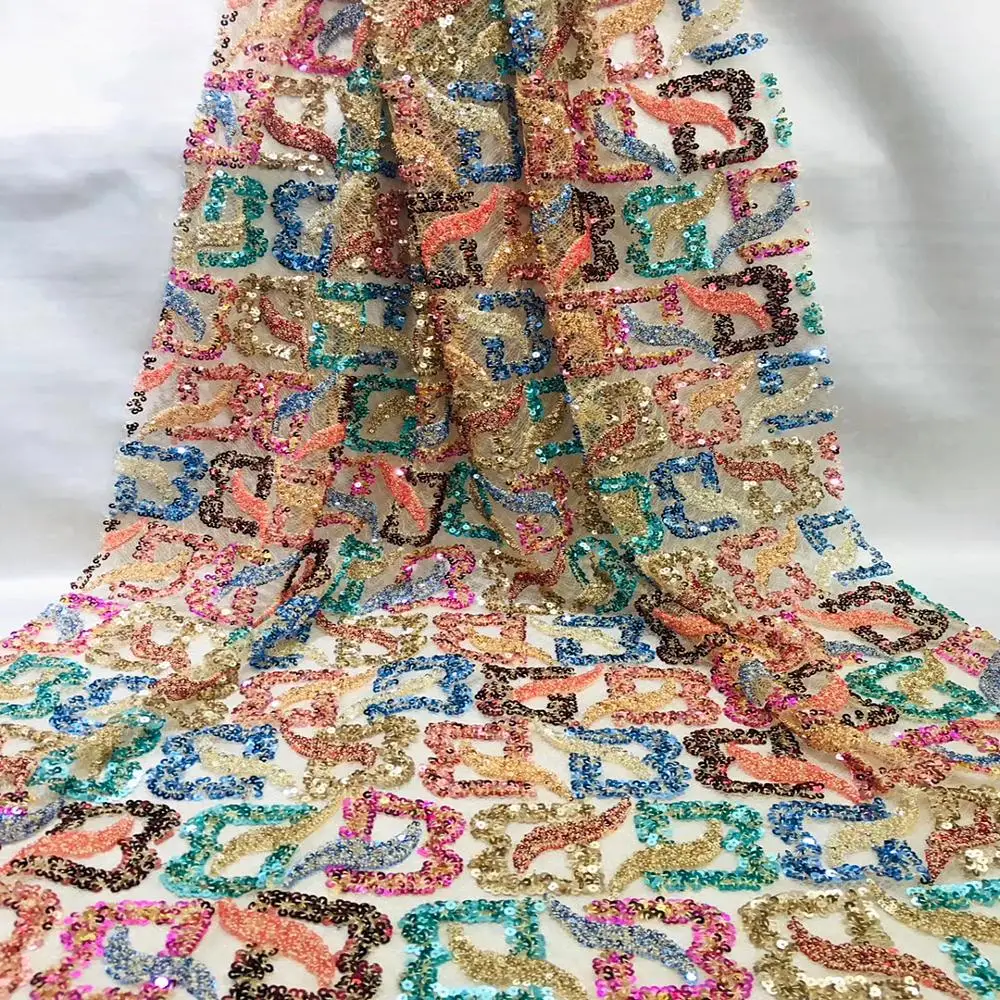 

2019 High Quality African French Swiss voile Net Laces Fabrics Tulle Embroidery With Sequins Mesh Lace Fabrics 5Yard/Lot A2146