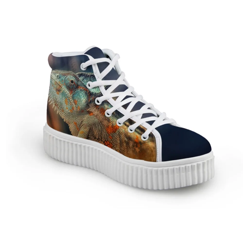 

Noisydesigns Teenagers Girls Ankle Boots chameleon Print Women Flats Platform Creepers Height Increasing Canvas High Top Shoes