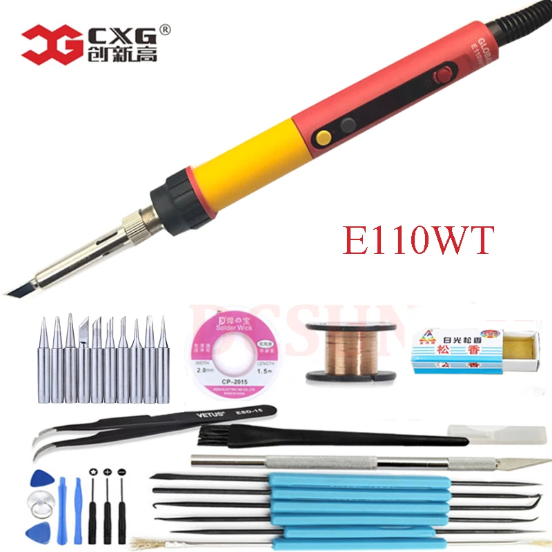 1x E110WT with tool CXG 60 Вт 90 Вт 110 Вт светодиодный цифровой Регулируемый Электрический паяльник постоянная температура паяльная станция E90WT E110WT E60WT - Цвет: 1x E110WT with tool
