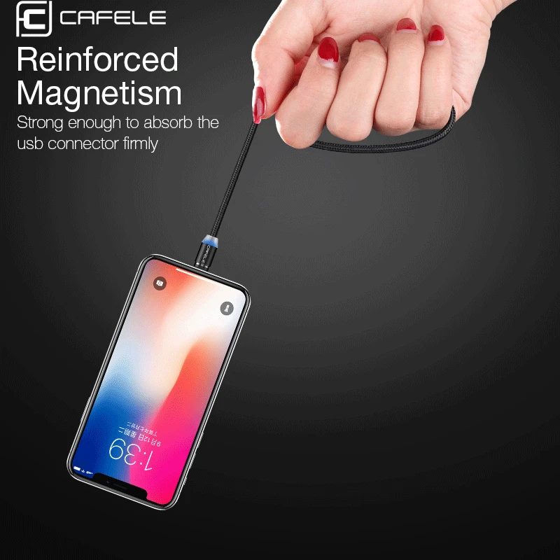 Cafele جديد LED كابل USB مغناطيسي ل فون المصغّر usb كابل يو إس بي C المغناطيس شاحن النايلون كابو لسامسونج Xiaomi هواوي