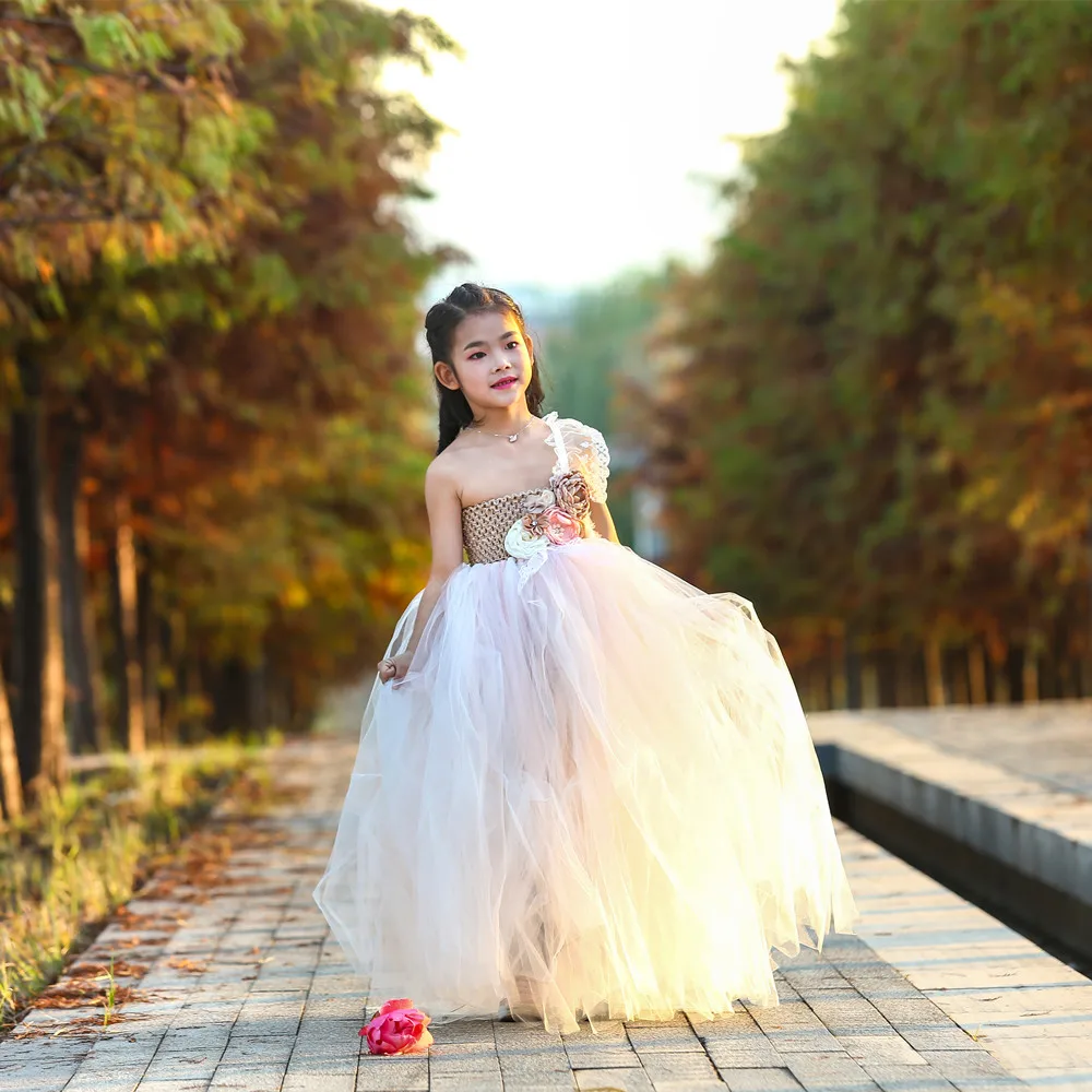 Floral Boutique Girls Dress Summer Clothes for Girl 1-14 Years Ankle Length Lace One Shoulder Teenager Dress Girls Tutu Dress (6)
