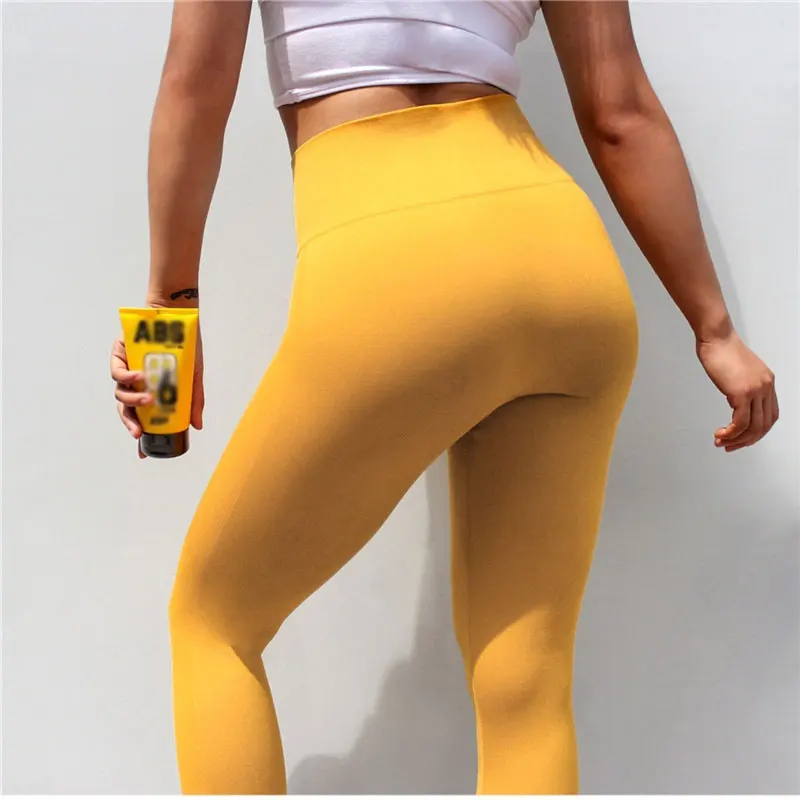 Yellow yoga pants Высокая Талия Леггинсы Спортивные Для женщин Фитнес до середины икры Длина штаны для йоги бесшовные леггинсы колготки для спортивные штаны Для женщин Спортивная - Цвет: Yellow yoga pants