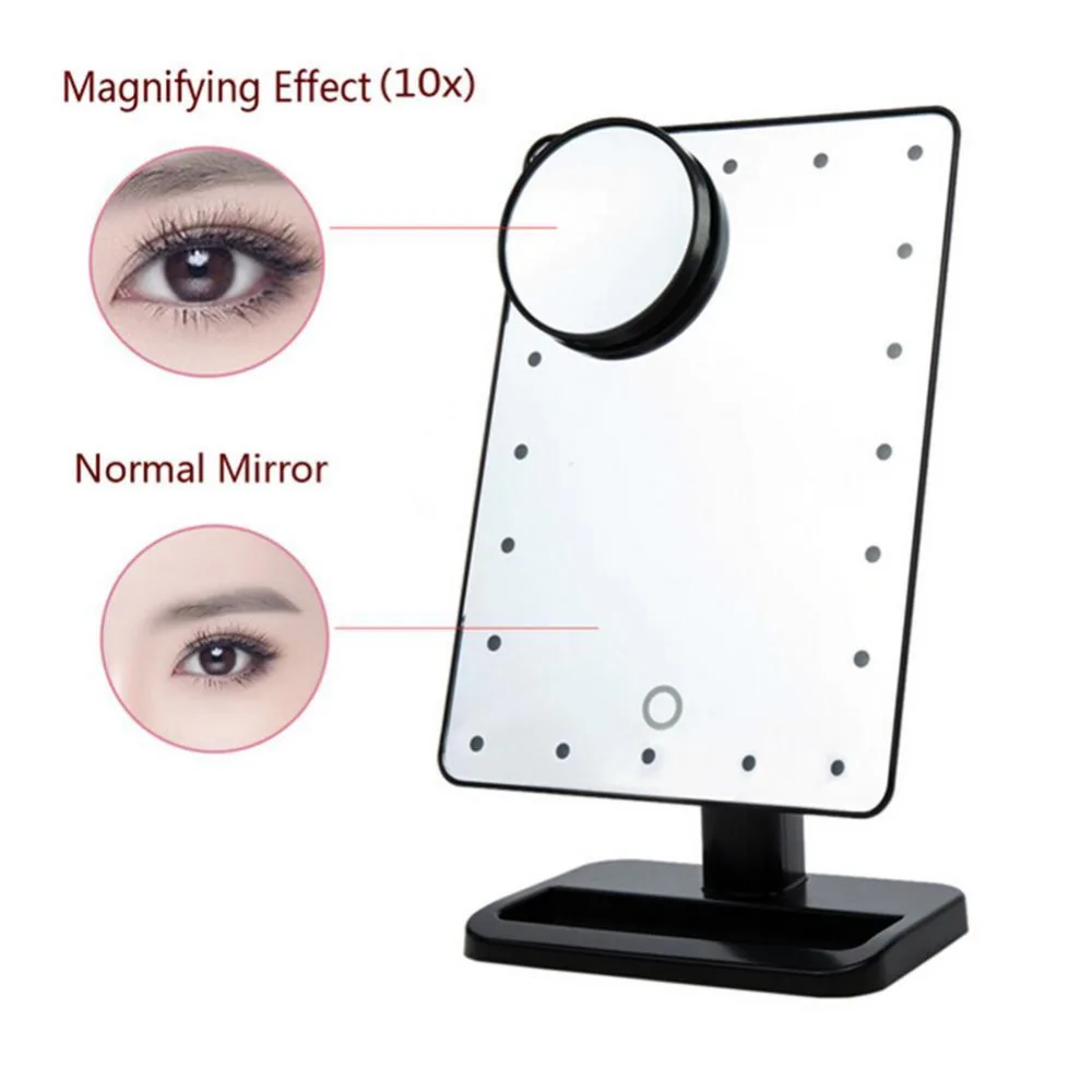 

Tabletop Lamp Cosmetic Mirror Make Up Tool Adjustable 20 LEDs Lighted Makeup Mirror Touch Screen Portable Magnifying Vanity