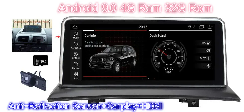 

10.25 Android 9.0 Car monitor for BMW E83 X3 2004 2005 2006 2007 2008 2009 2010 Stereo Radio Vedio Audio GPS Navi Media Headunit
