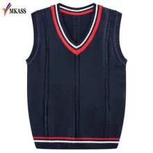 Mkass фирменный осенне-зимний мужской вязаный жилет свитер деловой Повседневный Классический хлопковый v-образный вырез 5 цвета пуловеры для мужчин