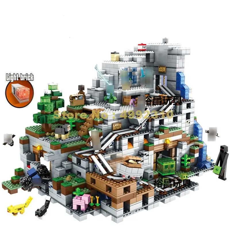 

sy947 2914pcs 3in1 my world the mountain cave with light building block 21137 Bricks Toy