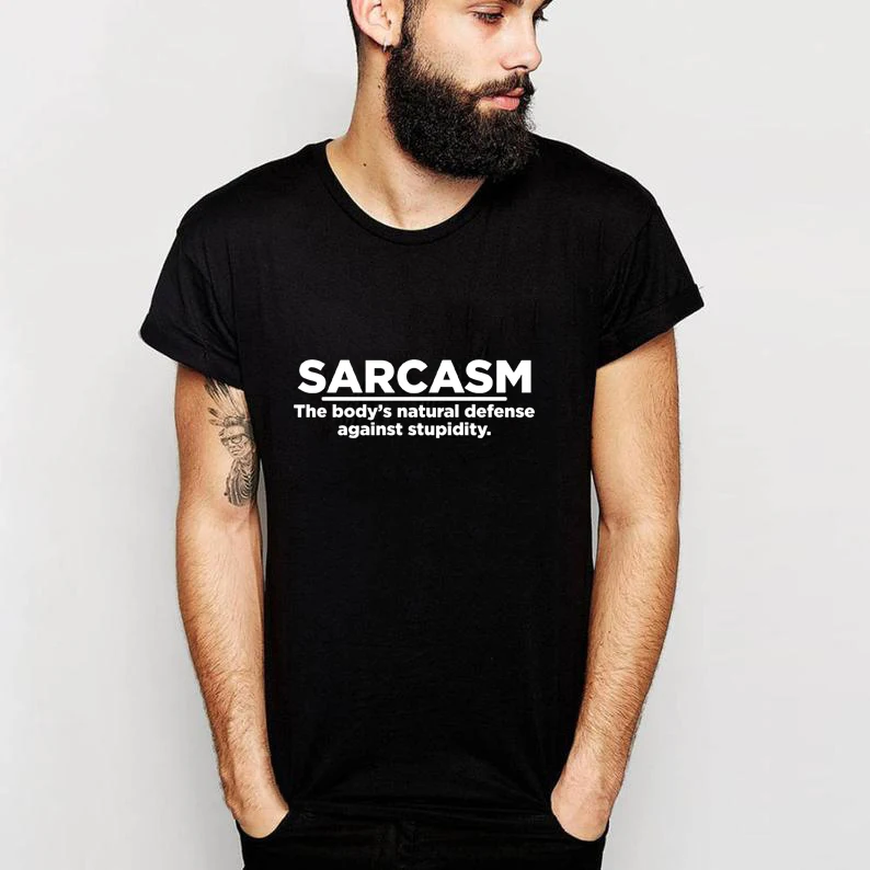 

Sarcasm Body's Natural Defense Sarcastic Mens Funny T Shirts Hipster Tee Shirt Homme Personality Cool Camiseta Drop Ship