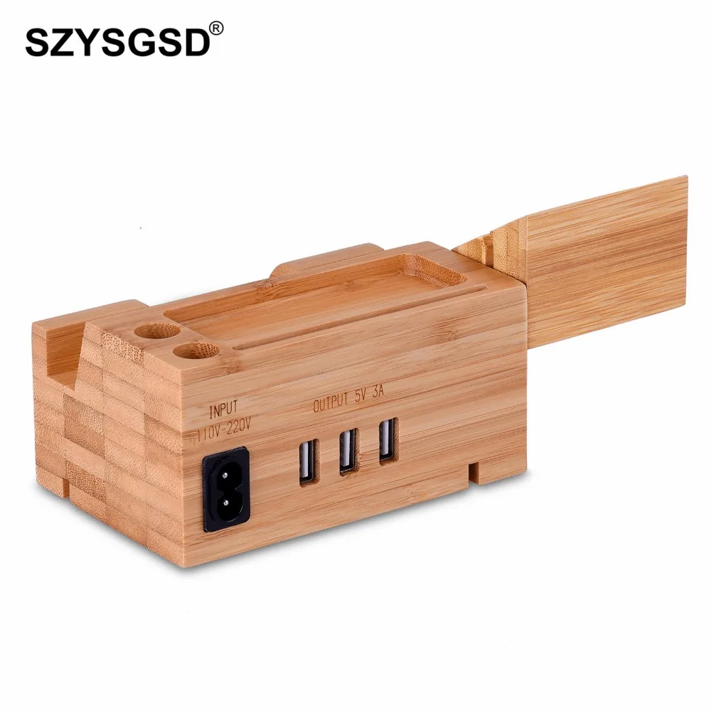 SZYSGSD Bamboo Wood for Apple Watch USB 3 Port Charging